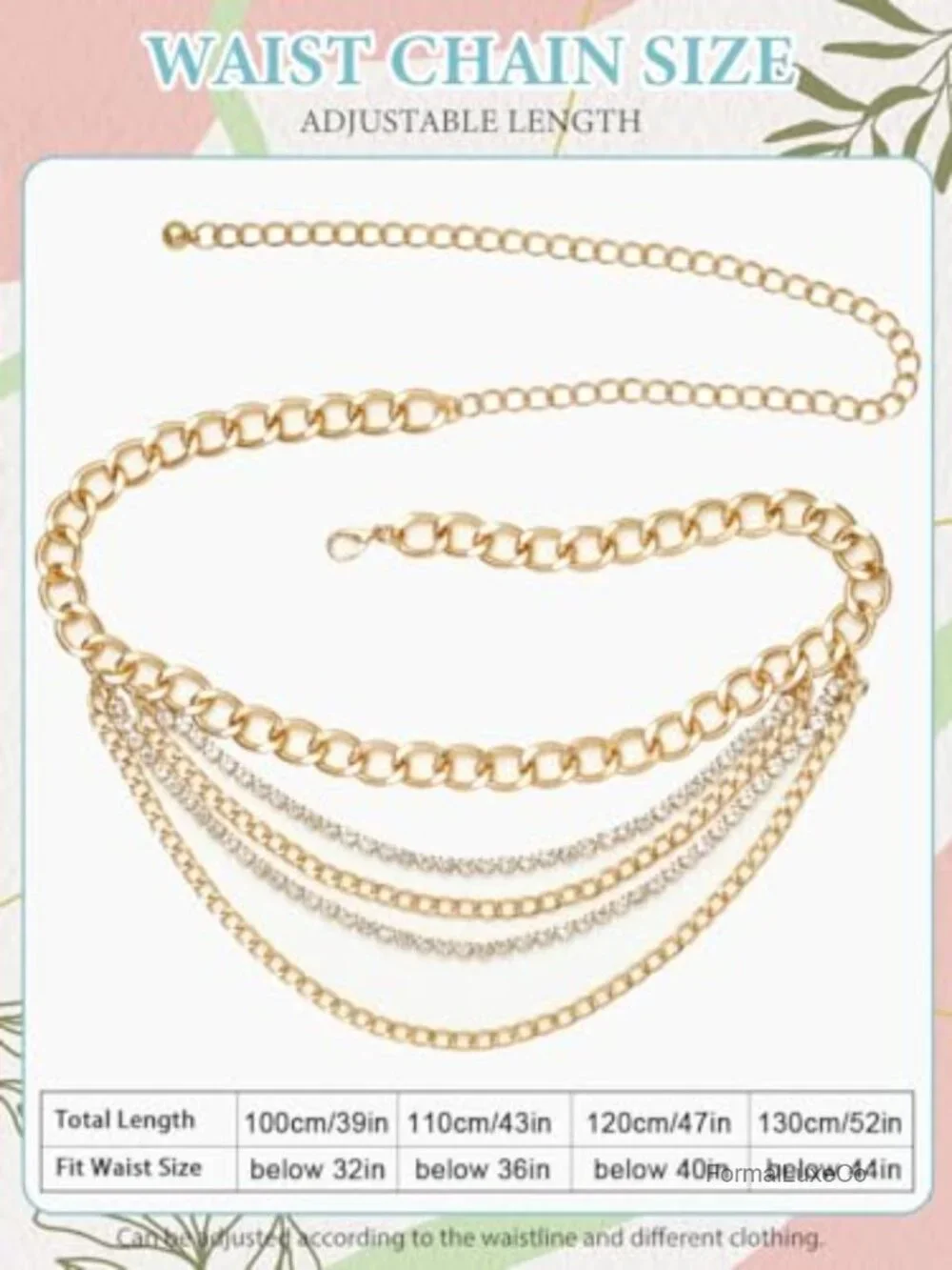 Multilayer Chain Waist Belt Adjustable Metal Rhinestone Fashion